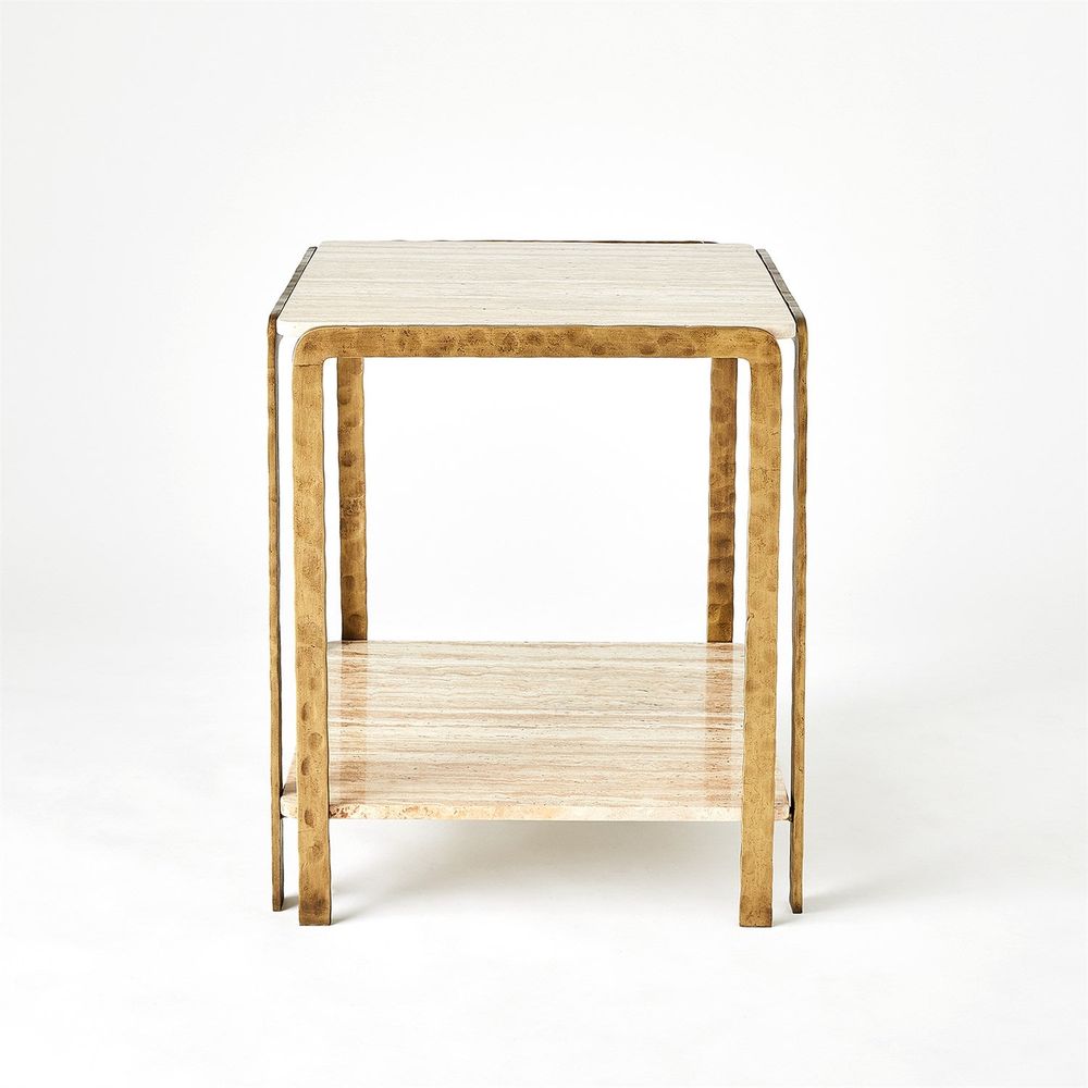 Side Tables Kraft Side Table-Light Bronze w/Travertine