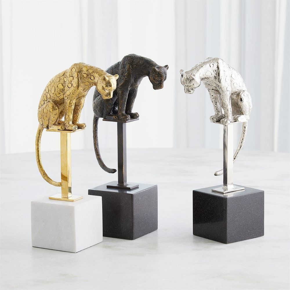 Decorative Objects Perched Jaguar on Stand-Brass