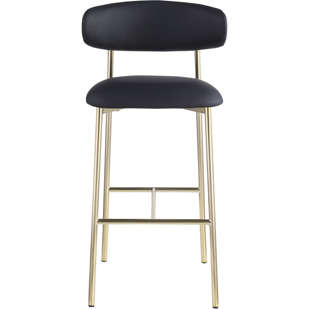 Lupita Vegan Leather Upholstered Bar Stool — Black / Brushed Gold