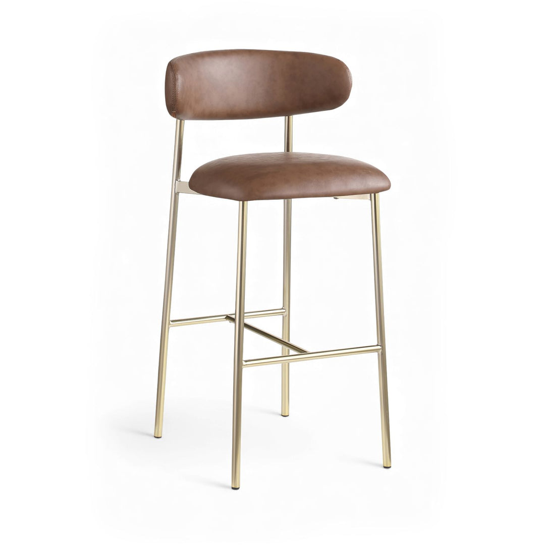 Lupita Vegan Leather Upholstered Bar Stool — Brown / Brushed Gold