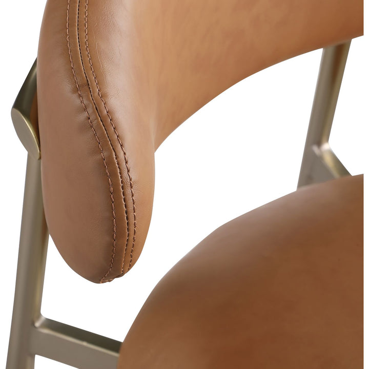 Lupita Vegan Leather Upholstered Bar Stool — Cognac / Brushed Gold