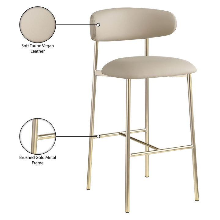 Lupita Vegan Leather Upholstered Bar Stool — Taupe / Brushed Gold
