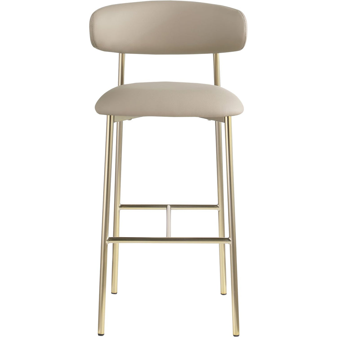 Lupita Vegan Leather Upholstered Bar Stool — Taupe / Brushed Gold