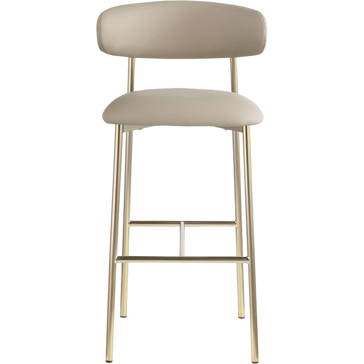 Lupita Vegan Leather Upholstered Bar Stool — Taupe / Brushed Gold