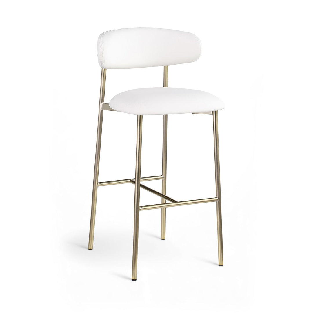 Lupita Vegan Leather Upholstered Bar Stool — White / Brushed Gold