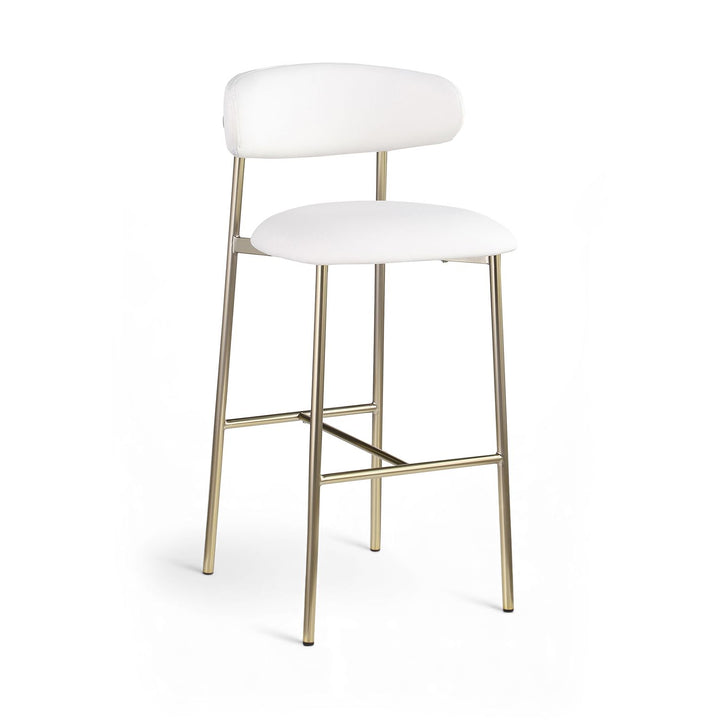 Lupita Vegan Leather Upholstered Bar Stool — White / Brushed Gold