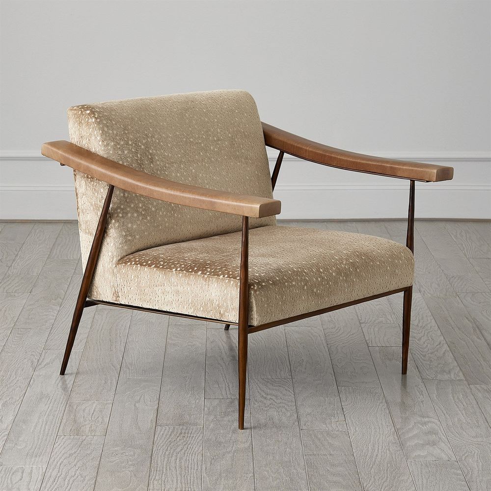 Lounge Chairs L Brooks Fabric/Leather Chair-Bronze