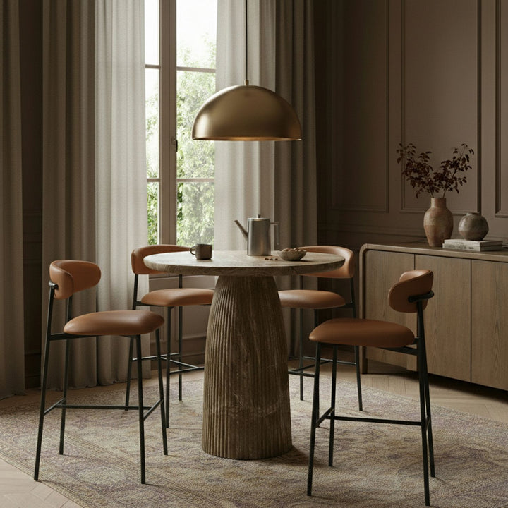 Lupita Vegan Leather Upholstered Bar Stool — Cognac / Matte Black