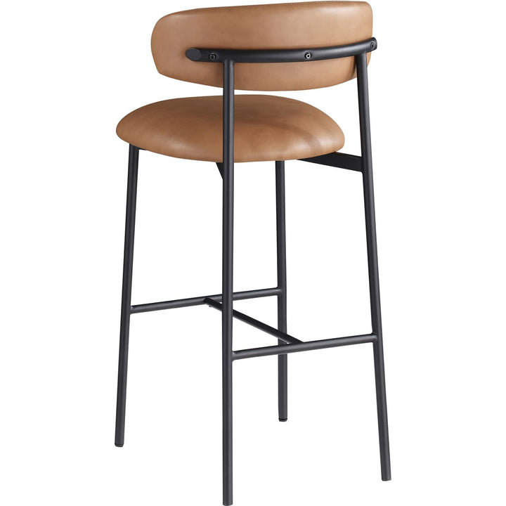 Lupita Vegan Leather Upholstered Bar Stool — Cognac / Matte Black