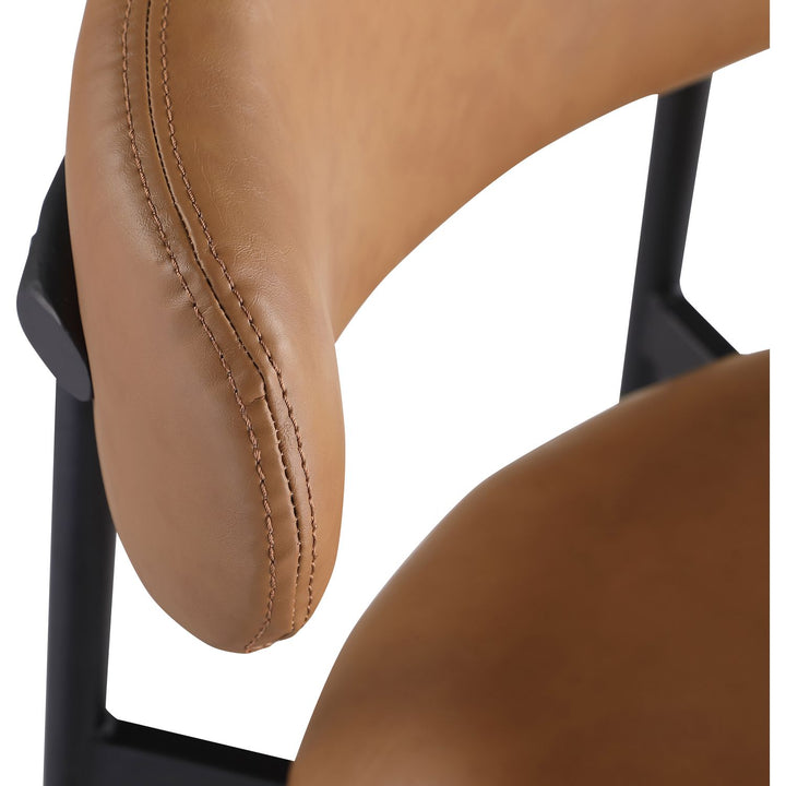 Lupita Vegan Leather Upholstered Bar Stool — Cognac / Matte Black