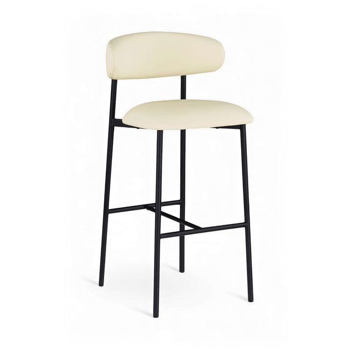 Lupita Vegan Leather Upholstered Bar Stool — Cream / Matte Black