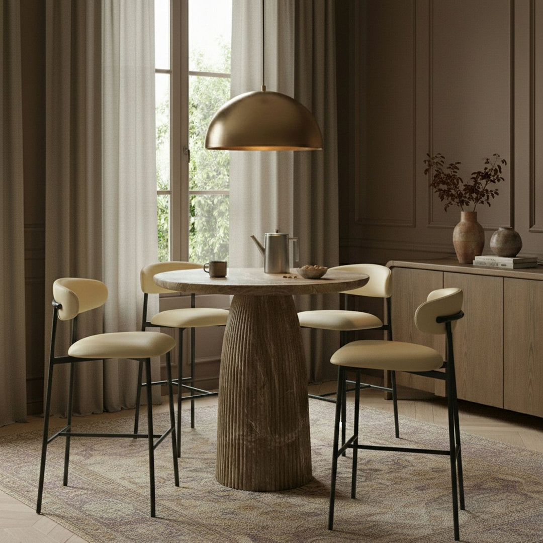 Lupita Vegan Leather Upholstered Bar Stool — Cream / Matte Black