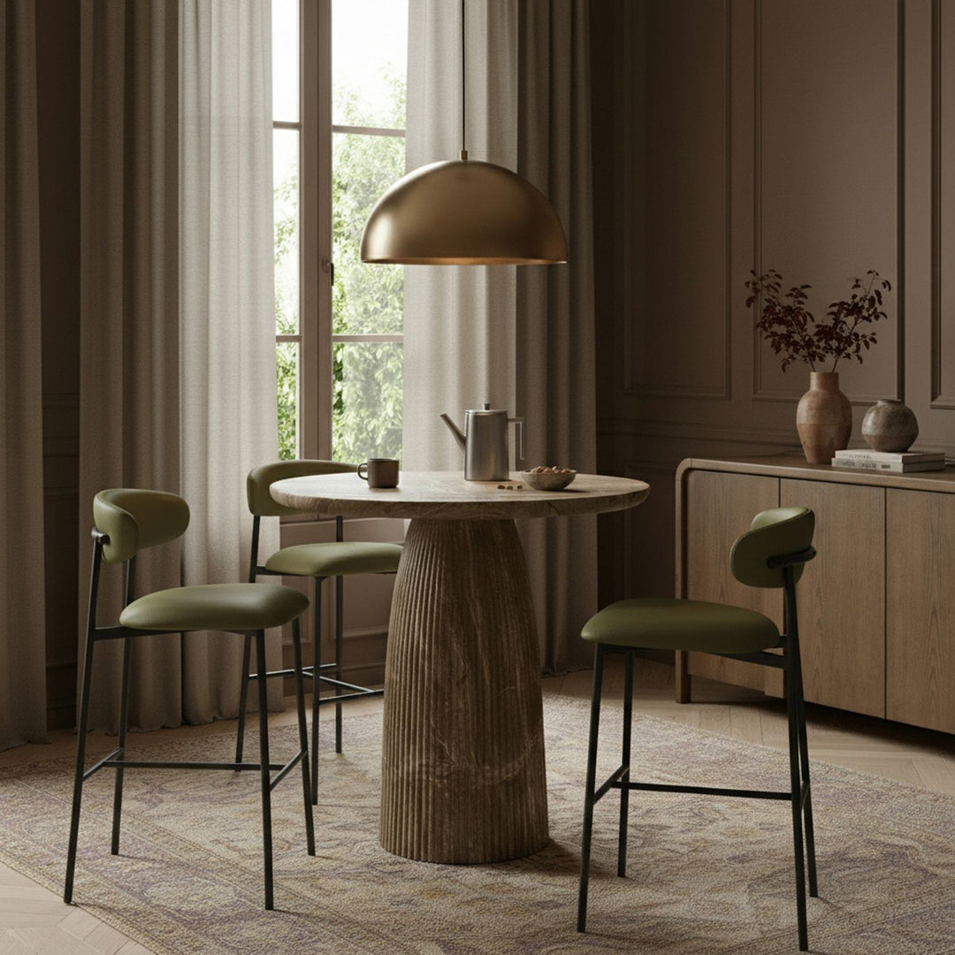 Lupita Vegan Leather Upholstered Bar Stool — Olive / Matte Black