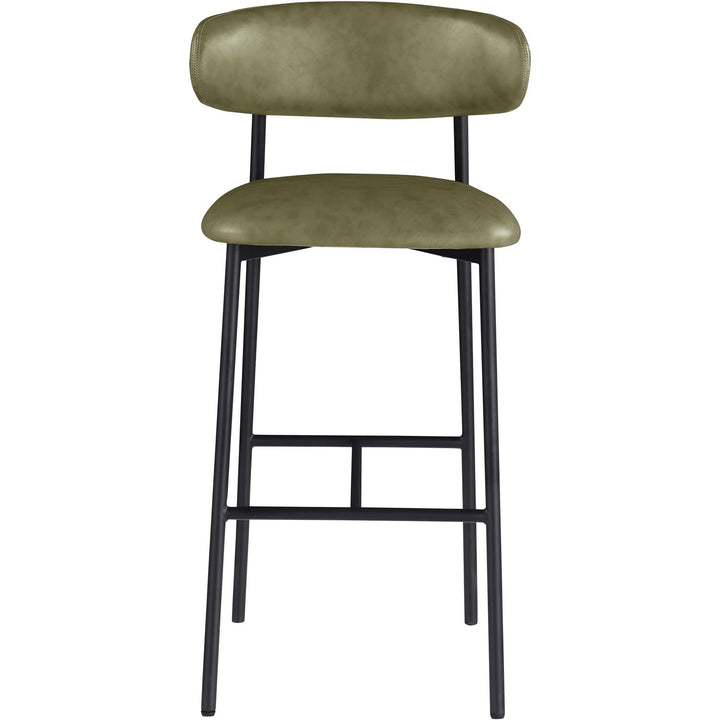 Lupita Vegan Leather Upholstered Bar Stool — Olive / Matte Black