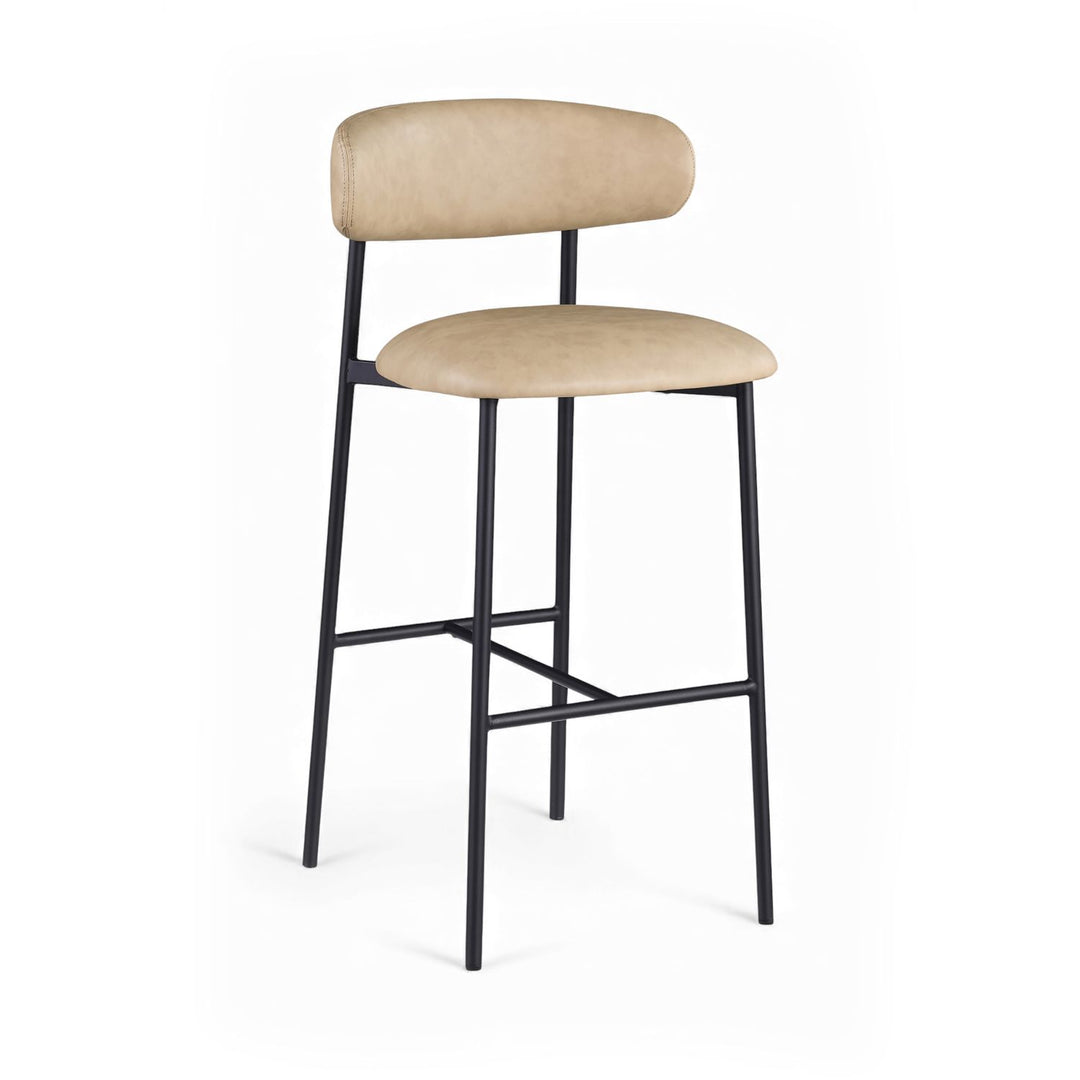 Lupita Vegan Leather Upholstered Bar Stool — Tan / Matte Black