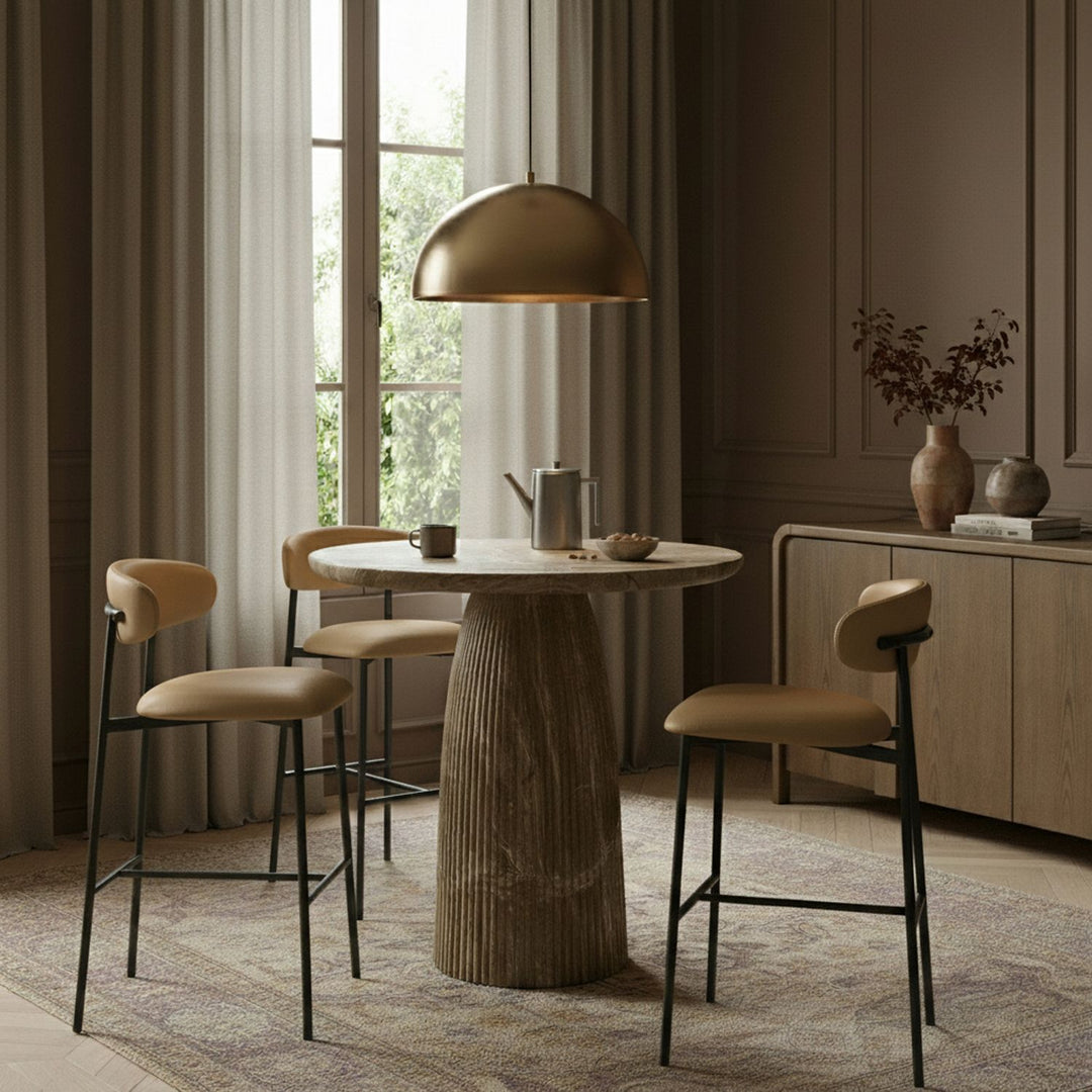 Lupita Vegan Leather Upholstered Bar Stool — Tan / Matte Black