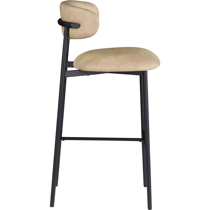 Lupita Vegan Leather Upholstered Bar Stool — Tan / Matte Black