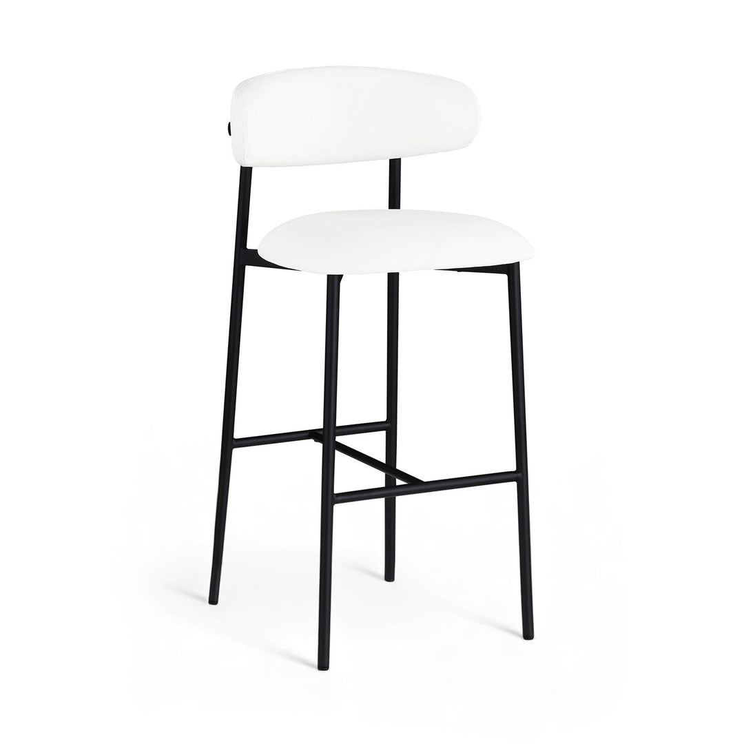 Lupita Vegan Leather Upholstered Bar Stool — White / Matte Black