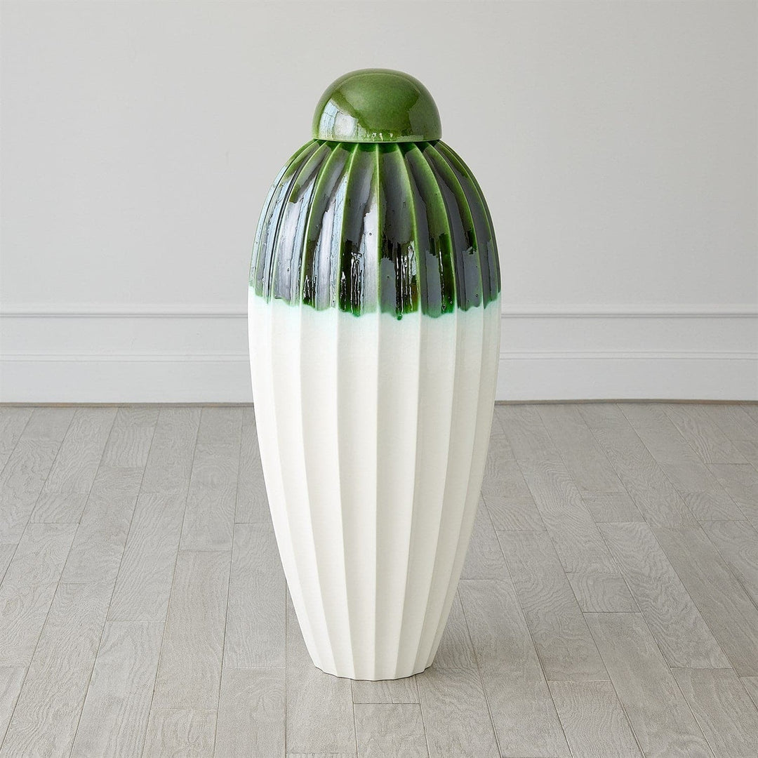 Fluted Jar W/Lid-Global Views-GVSA-1.10937-VasesLg-Emerald-2-France and Son