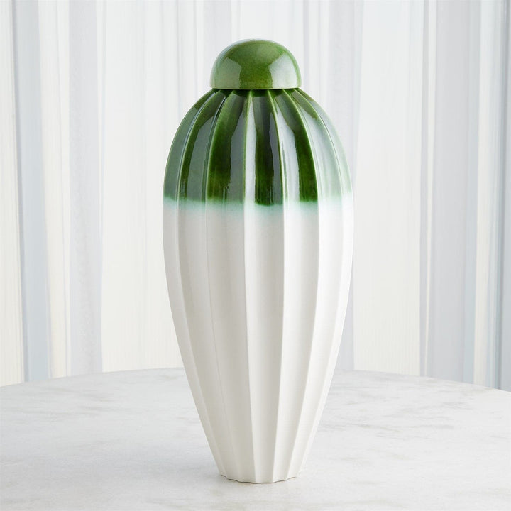 Fluted Jar W/Lid-Global Views-GVSA-1.10937-VasesLg-Emerald-3-France and Son