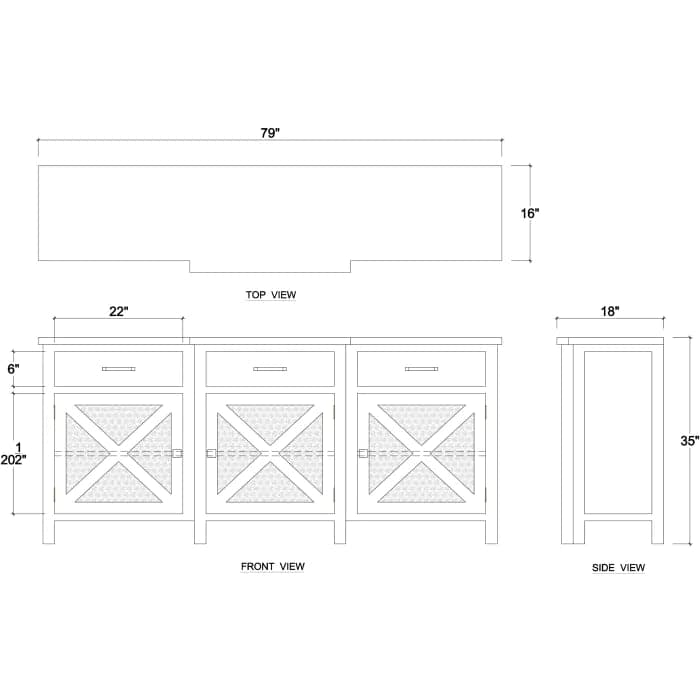 Silvia Reclaimed Teak 3 Door Sideboard-Bramble-BRAM-85054TSW-RNAT-Sideboards & Credenzas-8-France and Son