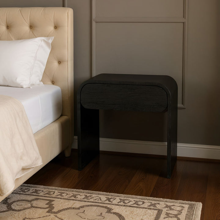 Cresthill Oak Wood Nightstand — Black