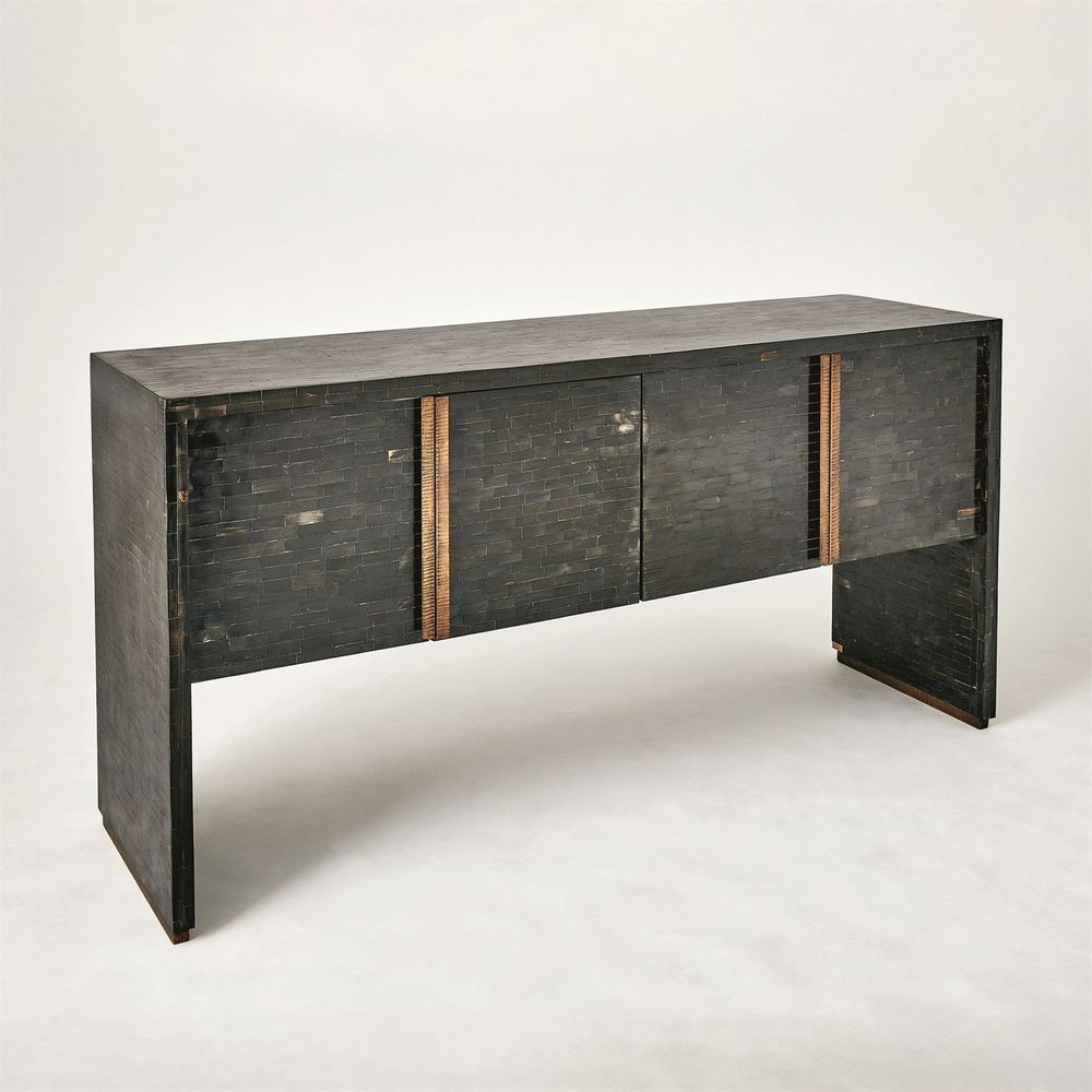 Console Tables Horn Inlay Console-Black/Antique Brass