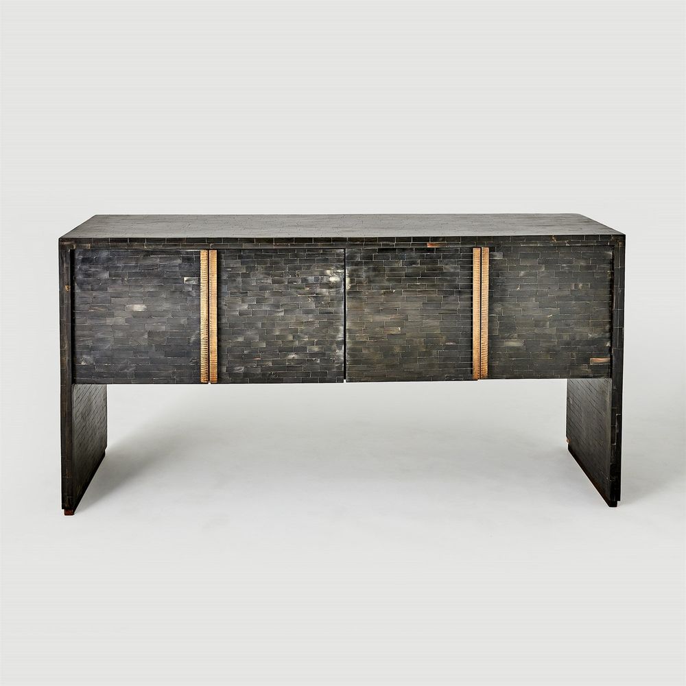 Console Tables Horn Inlay Console-Black/Antique Brass