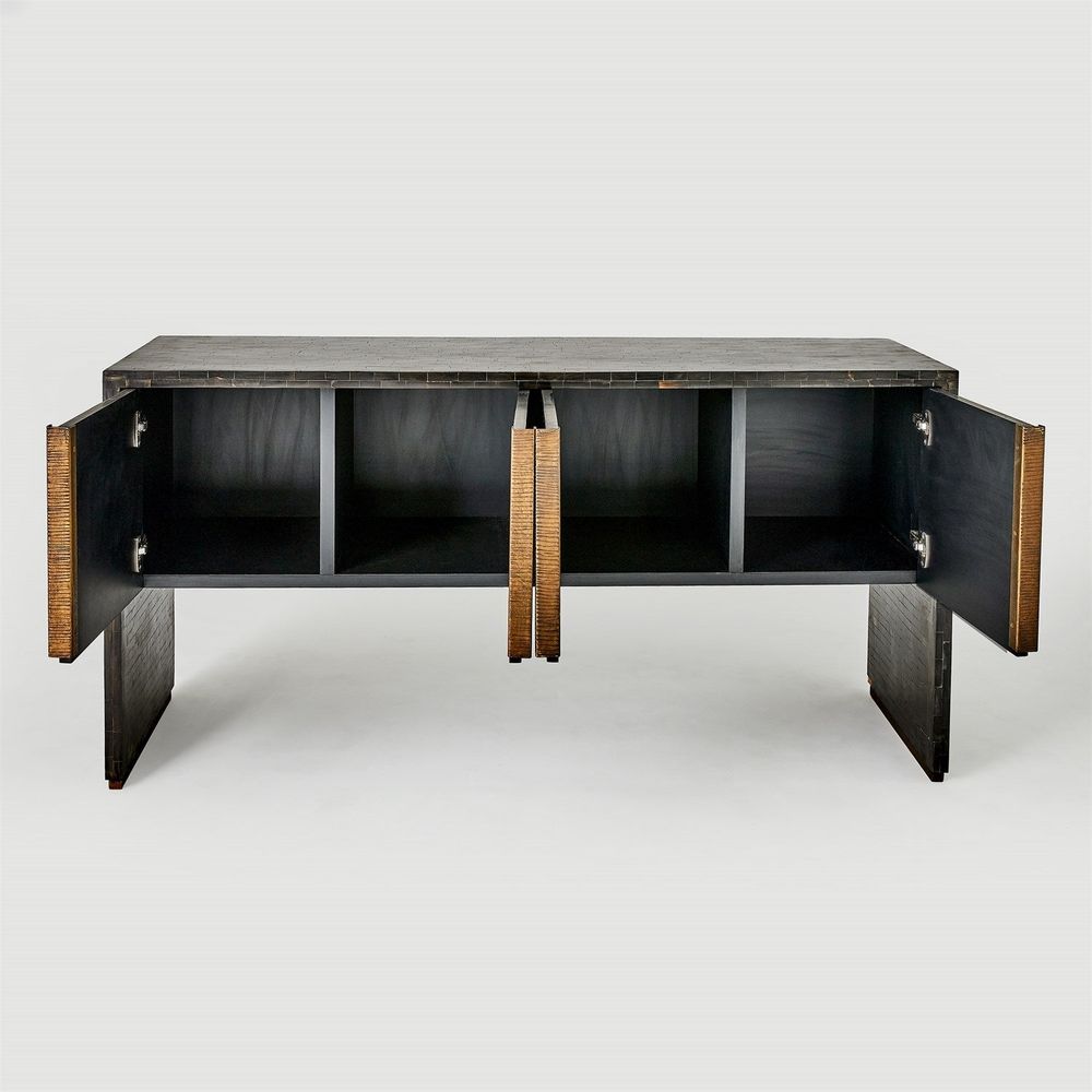 Horn Inlay Console-Black/Antique Brass