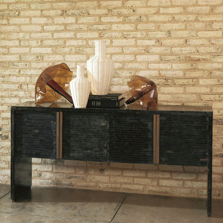 Console Tables Horn Inlay Console-Black/Antique Brass