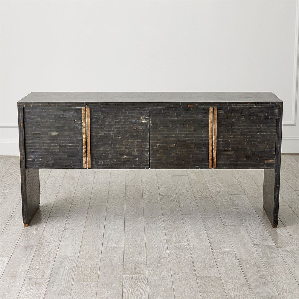 Horn Inlay Console-Black/Antique Brass