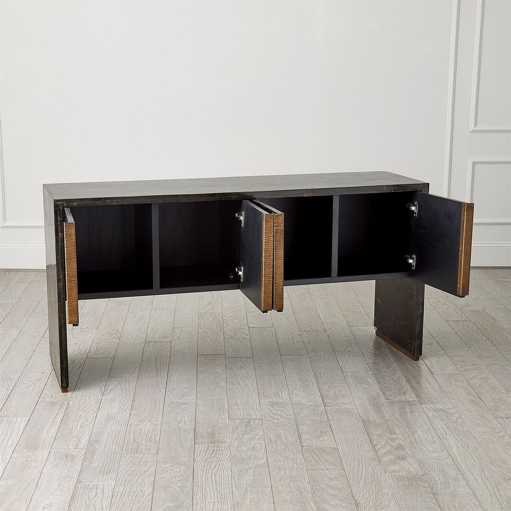 Horn Inlay Console-Black/Antique Brass