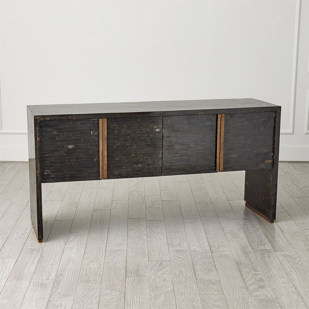 Horn Inlay Console-Black/Antique Brass