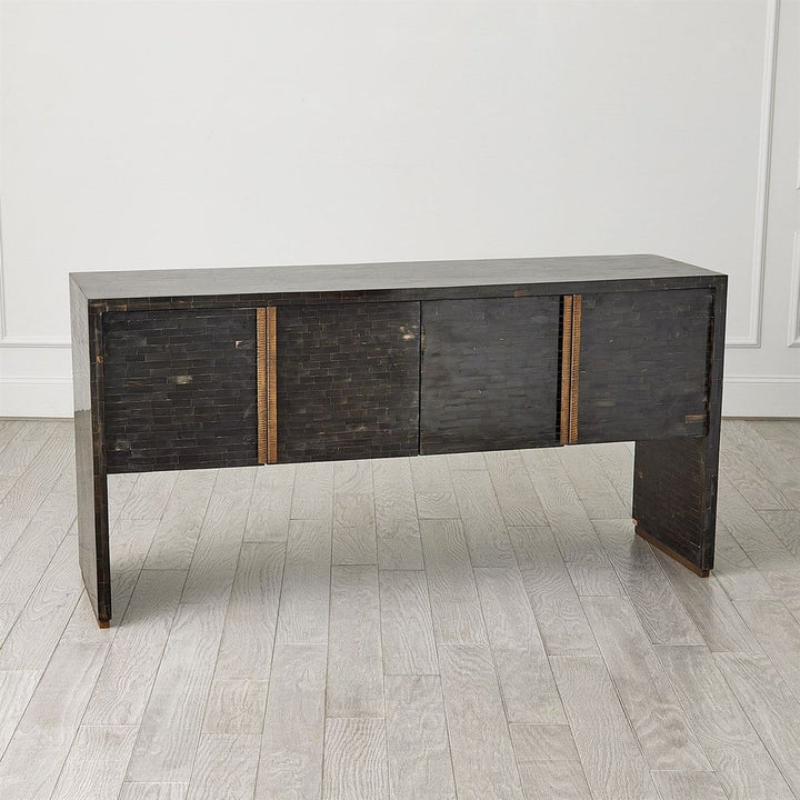Horn Inlay Console-Black/Antique Brass
