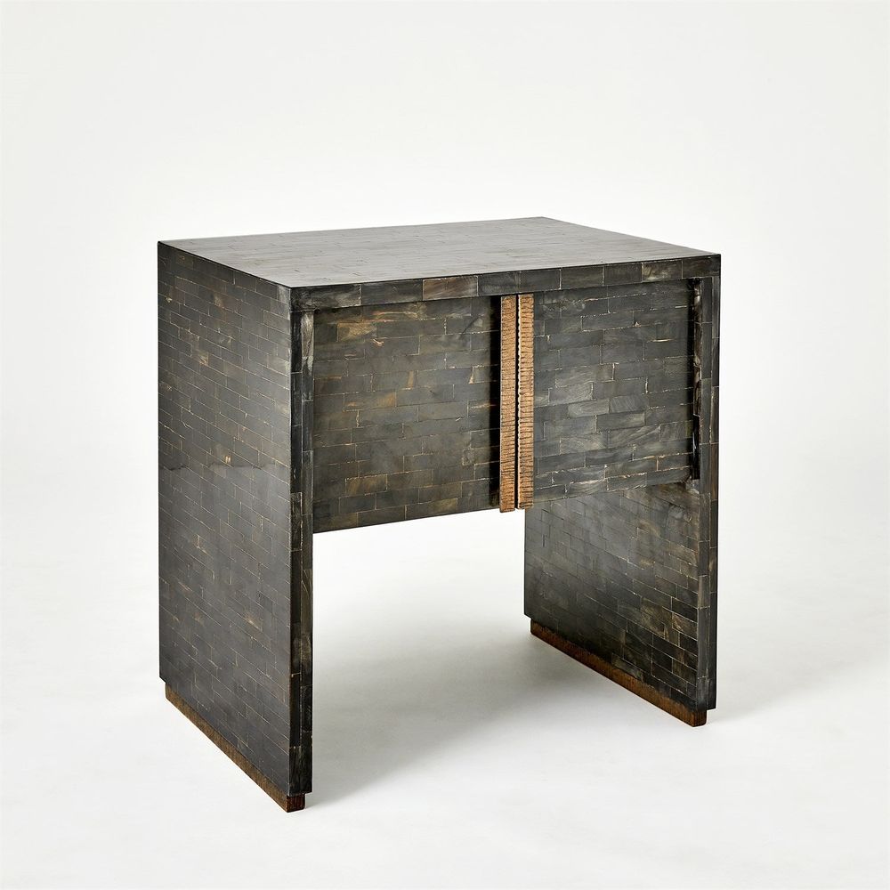 Dressers & Chests Horn Inlay Bedside Table-Black/Antique Brass