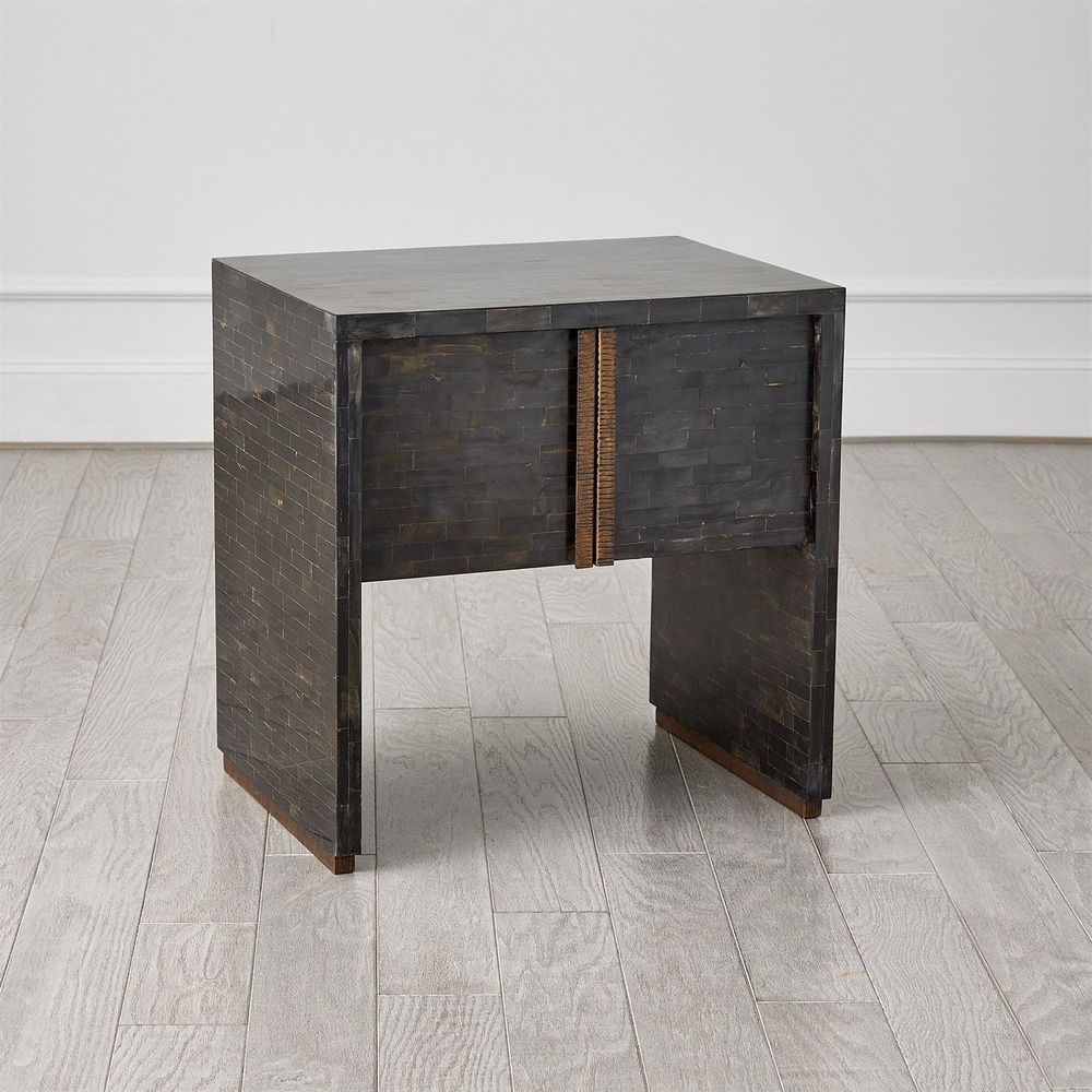 Dressers & Chests Horn Inlay Bedside Table-Black/Antique Brass