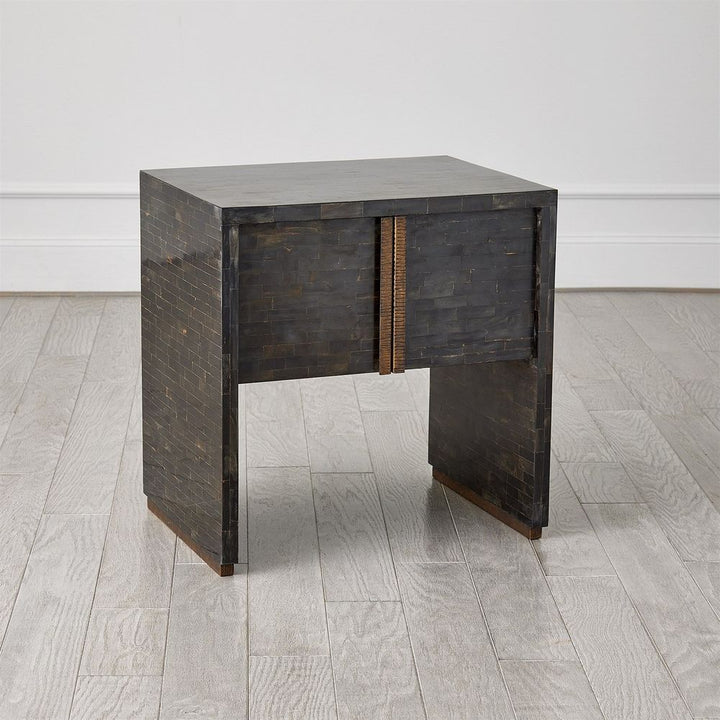 Dressers & Chests Horn Inlay Bedside Table-Black/Antique Brass