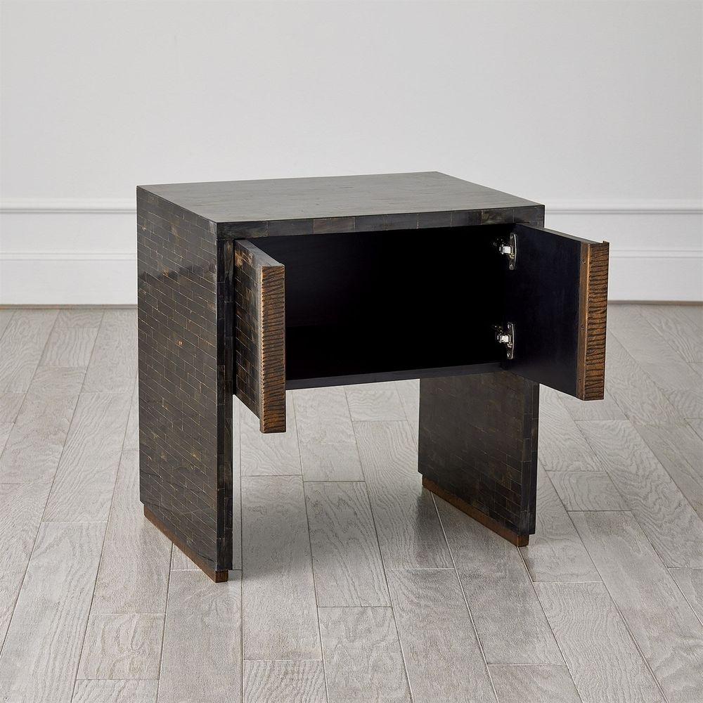 Dressers & Chests Horn Inlay Bedside Table-Black/Antique Brass