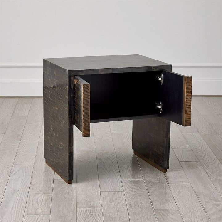 Dressers & Chests Horn Inlay Bedside Table-Black/Antique Brass