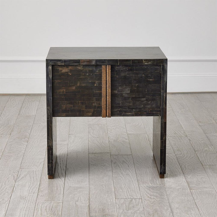 Dressers & Chests Horn Inlay Bedside Table-Black/Antique Brass