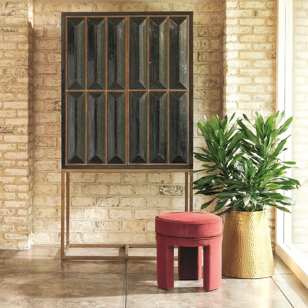 Bar Storage: Cabinets Horn Inlay Bar Cabinet-Black/Antique Brass