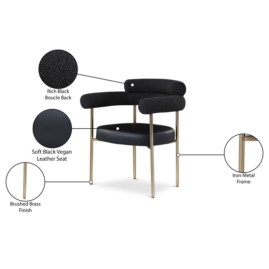 Blake Black Boucle Fabric And Vegan Leather Upholstered Dining Chair