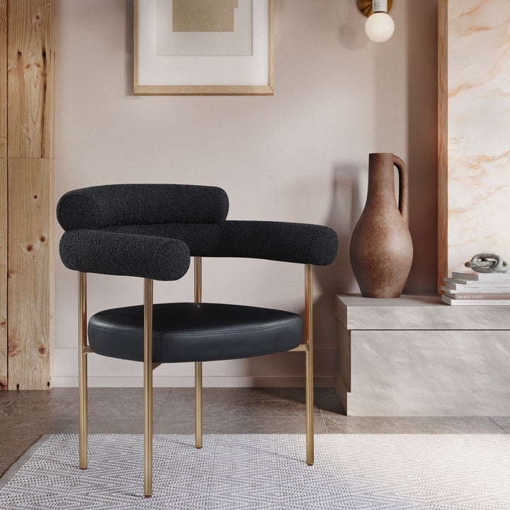 Blake Black Boucle Fabric And Vegan Leather Upholstered Dining Chair