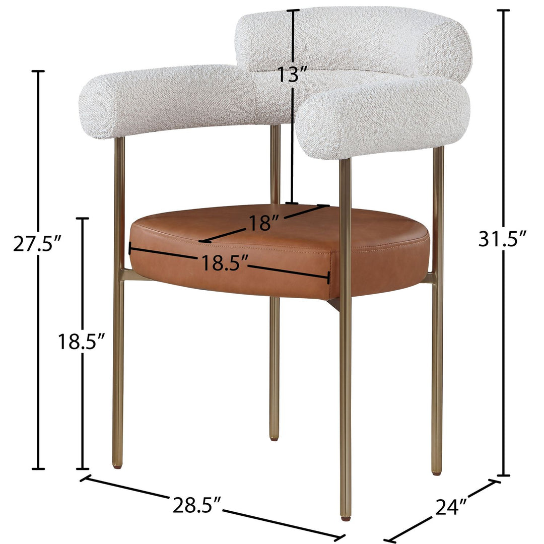 Blake Cognac Boucle Fabric And Vegan Leather Upholstered Dining Chair