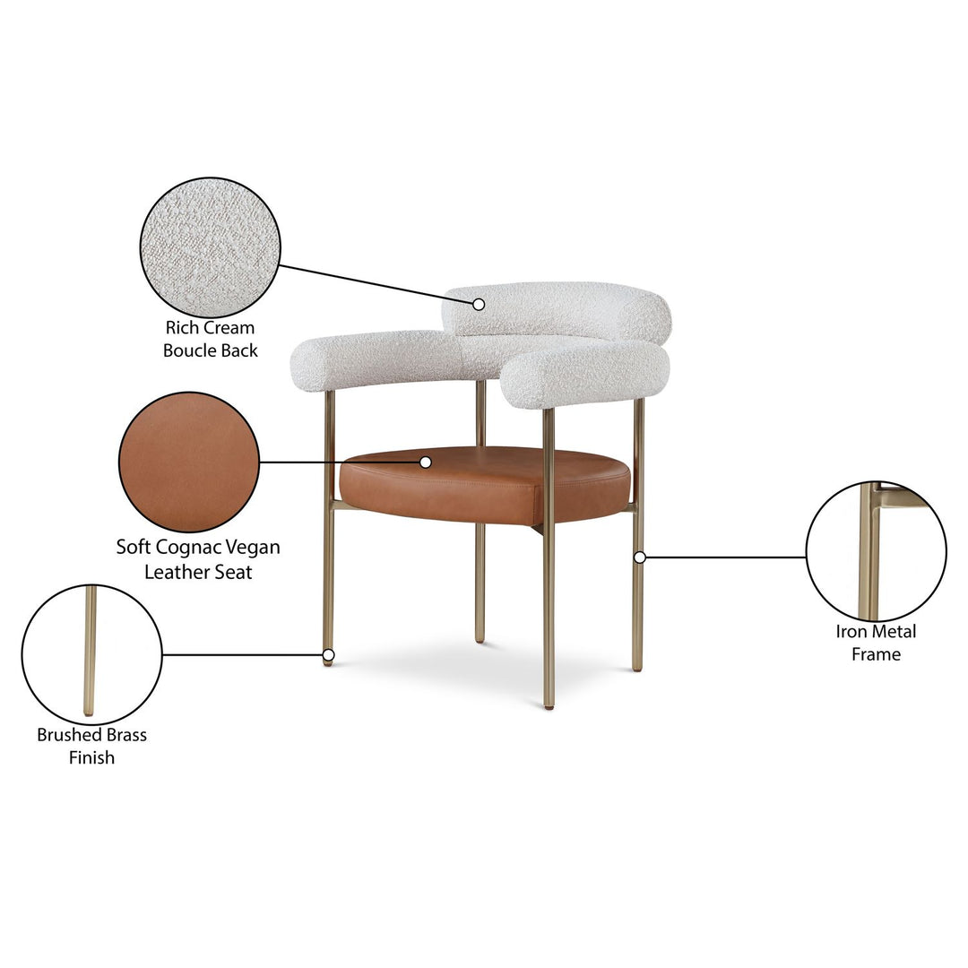 Blake Cognac Boucle Fabric And Vegan Leather Upholstered Dining Chair