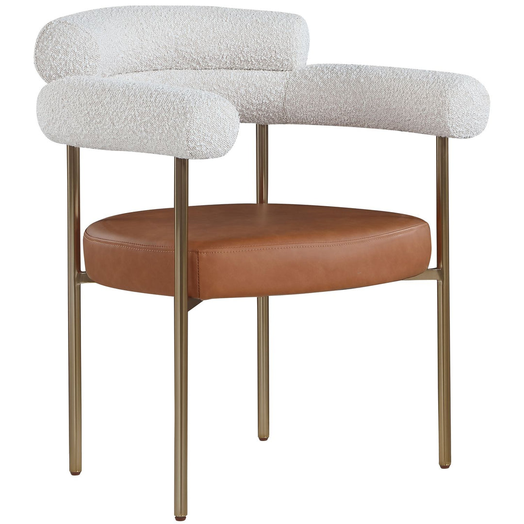 Blake Cognac Boucle Fabric And Vegan Leather Upholstered Dining Chair