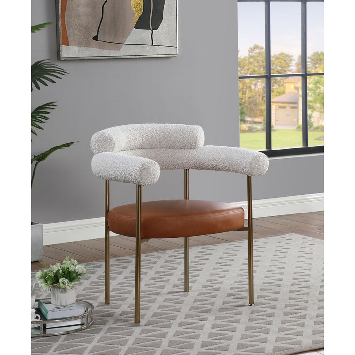 Blake Cognac Boucle Fabric And Vegan Leather Upholstered Dining Chair