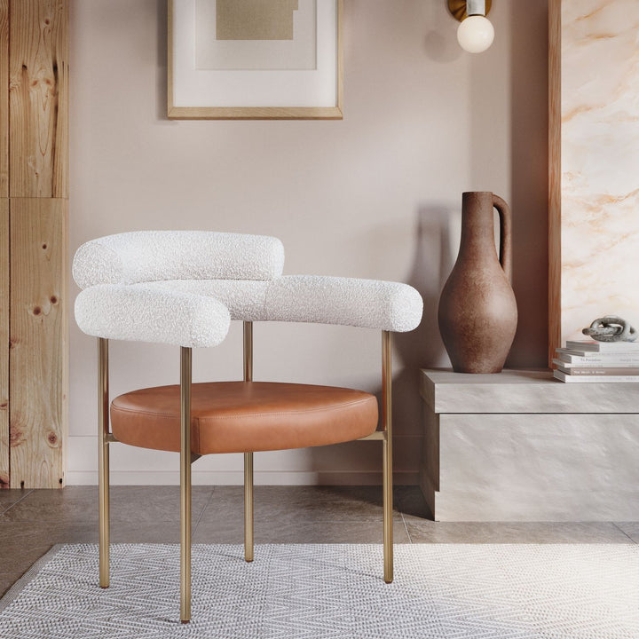 Blake Cognac Boucle Fabric And Vegan Leather Upholstered Dining Chair