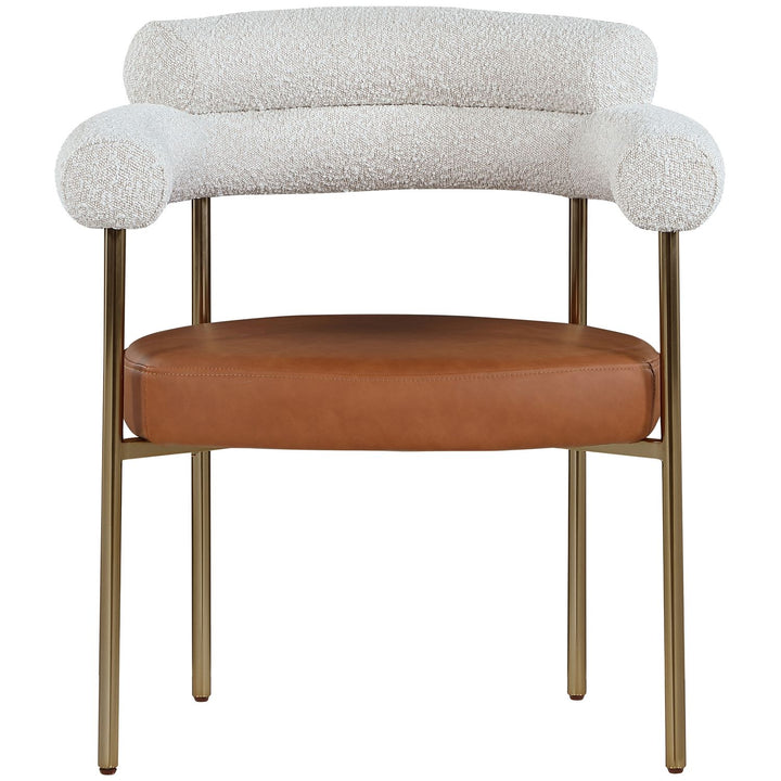 Blake Cognac Boucle Fabric And Vegan Leather Upholstered Dining Chair