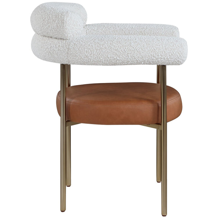 Blake Cognac Boucle Fabric And Vegan Leather Upholstered Dining Chair